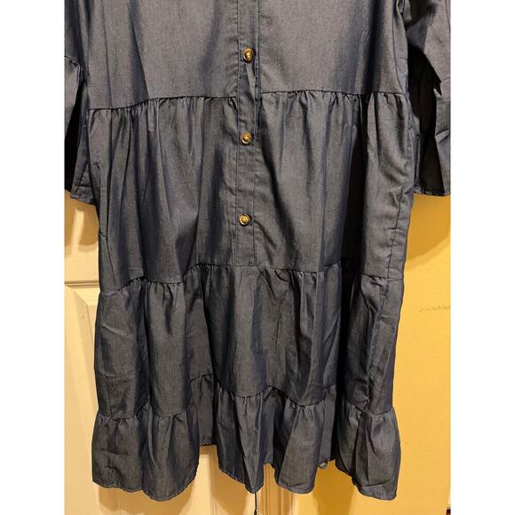 Unbranded Lightweight Blue Jean Babydoll Dress Ruffle Sleeve Plus Size 2X - Picture 3 of 8